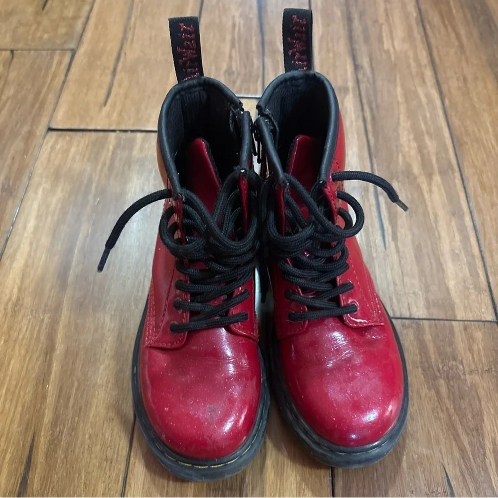 Dr Doc Martens 1460 J Lace Up Side Zip AW004 Red Leather Boots Kids Size 13